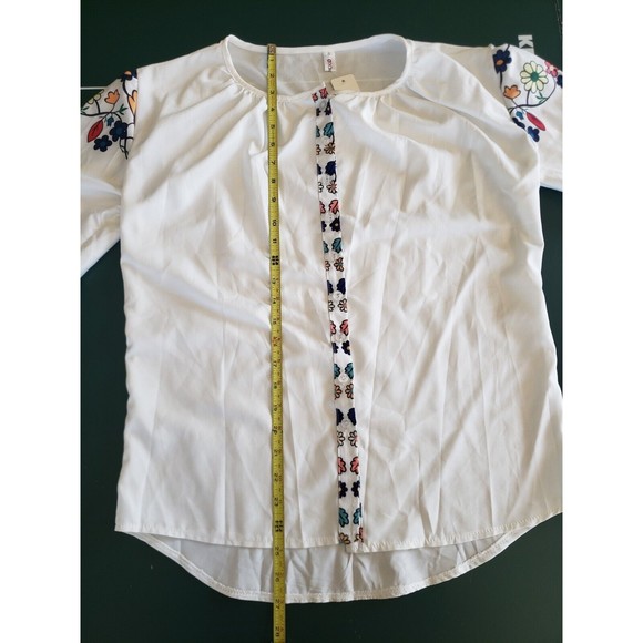 OC Order Plus White w/Floral Raglan Puff Long Sleeve Blouse Size Small Button-up - Picture 8 of 8